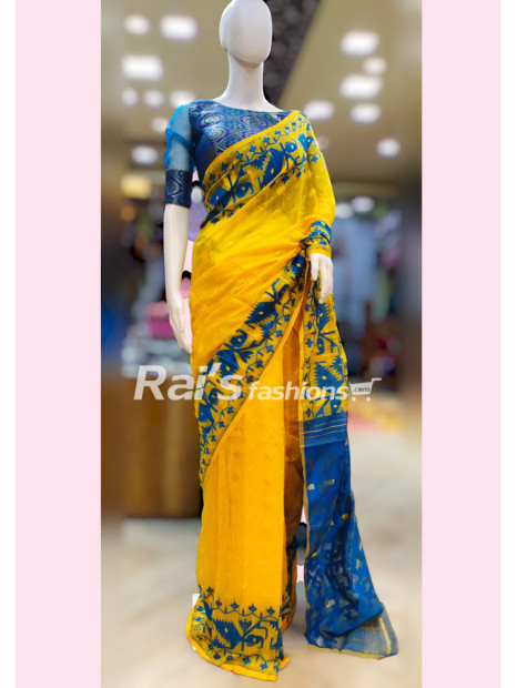 All Over Self Weaving Worked With Contrast Color Desing Soft Reshom Silk Dhakai Jamdani Saree (NDR3)